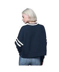 Starter Women's Navy Dallas Cowboys Rally Drop Shoulder Cropped Sweatshirt