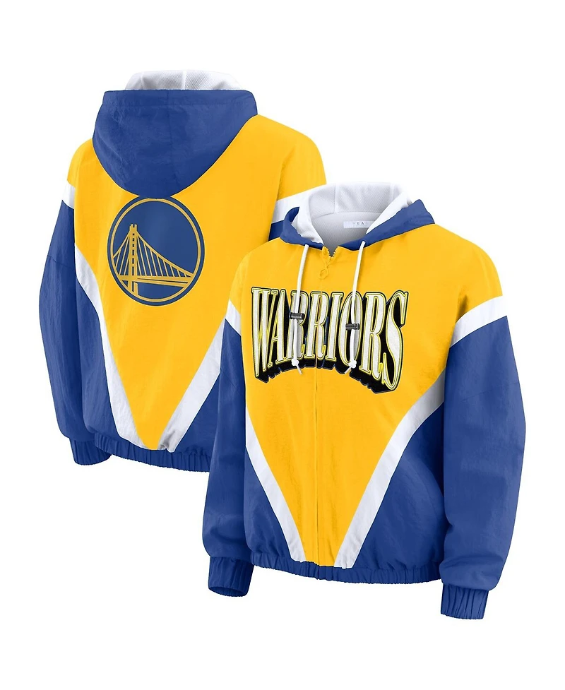 Wear by Erin Andrews Women's Gold/Royal Golden State Warriors Color-Block Full-Zip Windbreaker Jacket