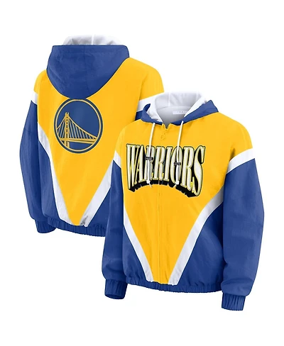 Wear by Erin Andrews Women's Gold/Royal Golden State Warriors Color-Block Full-Zip Windbreaker Jacket