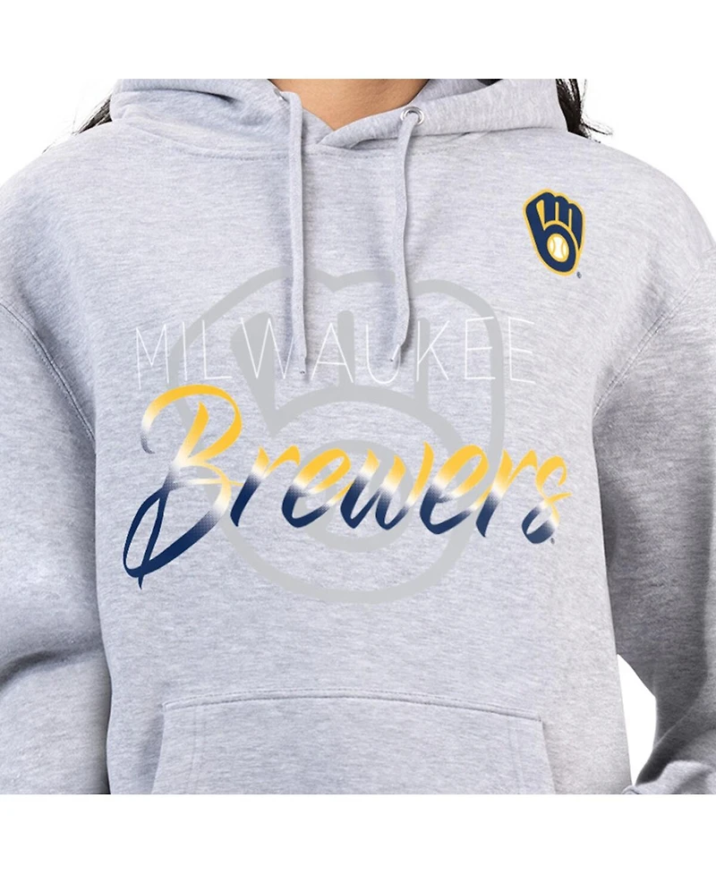 G-iii 4Her by Carl Banks Women's Heather Gray Milwaukee Brewers Shadow Logo Graphic Pullover Hoodie