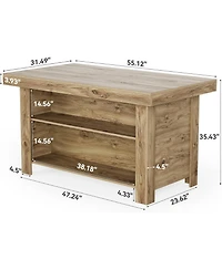 Tribesigns 55 Inches Kitchen Island with Storage, 3-Tier Farmhouse Wooden Stationary Table, Rustic Brown