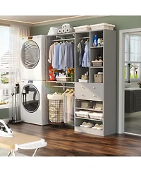 Aheaplus Closet System with Wooden Drawers and Two Hanging Rods