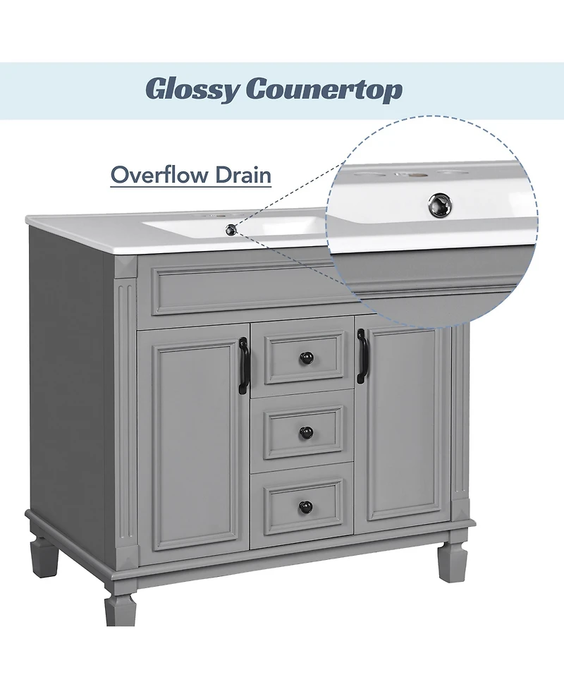 Casainc 36'' Bathroom Vanity with Top Sink, Mirror Cabinet, 2 Soft Closing Doors & Drawers