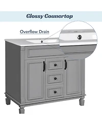 Casainc 36'' Bathroom Vanity with Top Sink, Mirror Cabinet, 2 Soft Closing Doors & Drawers