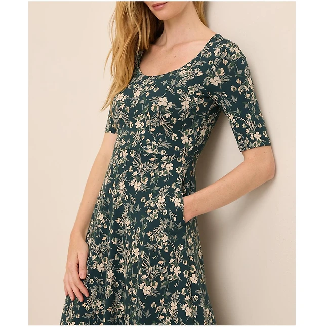 pact fit & flare signature scoop dress Pact Organic Cotton Fit & Flare Scoop Midi Dress in Blue