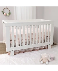 The Peanutshell 3 Piece Baby Crib Bedding Set for Girls - Cotton Fitted Crib Sheet, Layered Dust Ruffle, Comforter, Pink, Gold, Floral - Grace