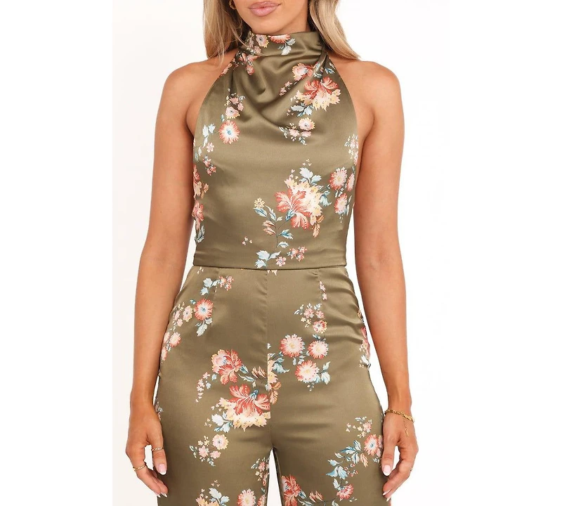 Petal and Pup Women's Holly Halterneck Jumpsuit - Olive Floral