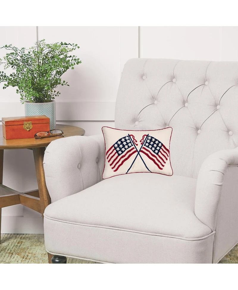 Patriotic Crossed Usa American Flag Stars & Stripes Accent Pillow, 14" x 20"