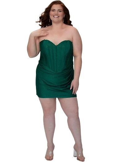 Sydney's Closet Plus Green Strapless Corset Mini Dress