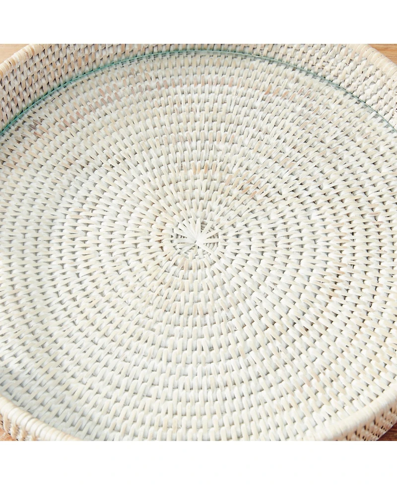 Napa Home & Garden 12.75" Burma Rattan Whitewash Round Natural Woven Wicker Serving Tray