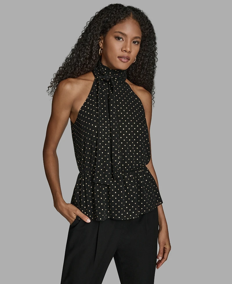 Bcbg Women's Polka Dot Print Halter Neck Blouse