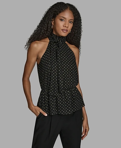 Bcbg Women's Polka Dot Print Halter Neck Blouse
