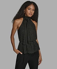 Bcbg Women's Polka Dot Print Halter Neck Blouse
