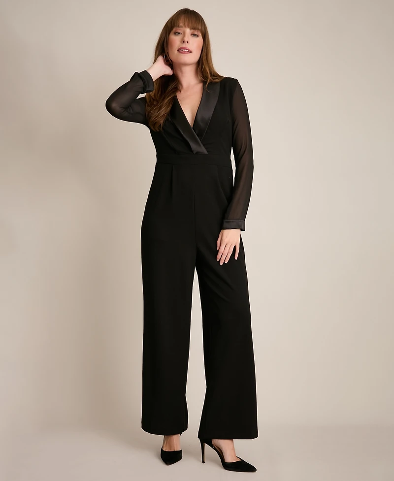 London Times Women's Long Sleeves Tuxedo Jumpsuit