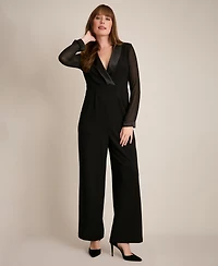 London Times Women's Long Sleeves Tuxedo Jumpsuit