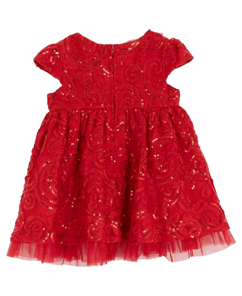Rare Editions Baby Girls 2-Piece Sequin Soutache Mesh Dress and Diaper Cover Set