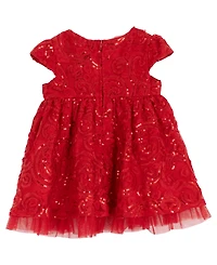 Rare Editions Baby Girls 2-Piece Sequin Soutache Mesh Dress and Diaper Cover Set