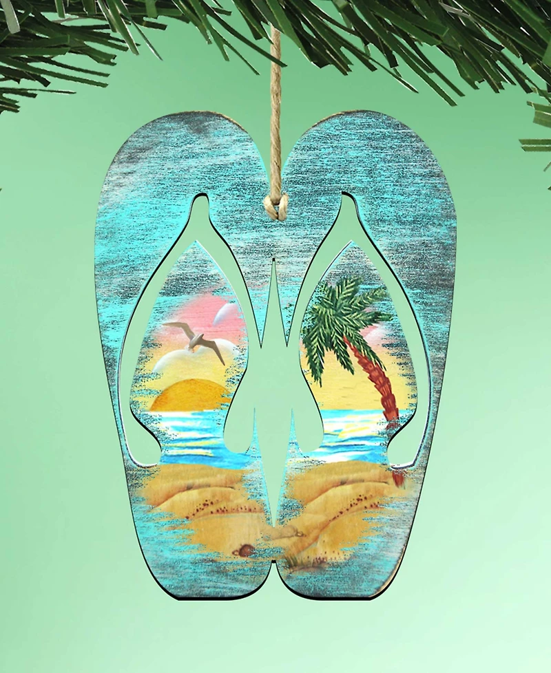 Designocracy Rustic Flip Flops Wooden Ornament