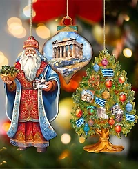 Designocracy Greece Inspired Santa Ornaments, Set of 3