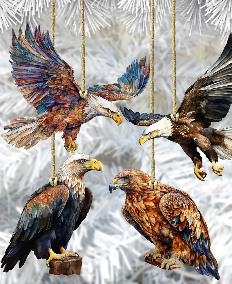 Designocracy Alaskan Eagles Wooden Ornaments, Set of 4