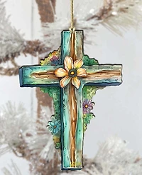 Designocracy Holiday Teal Cross Wooden Ornament