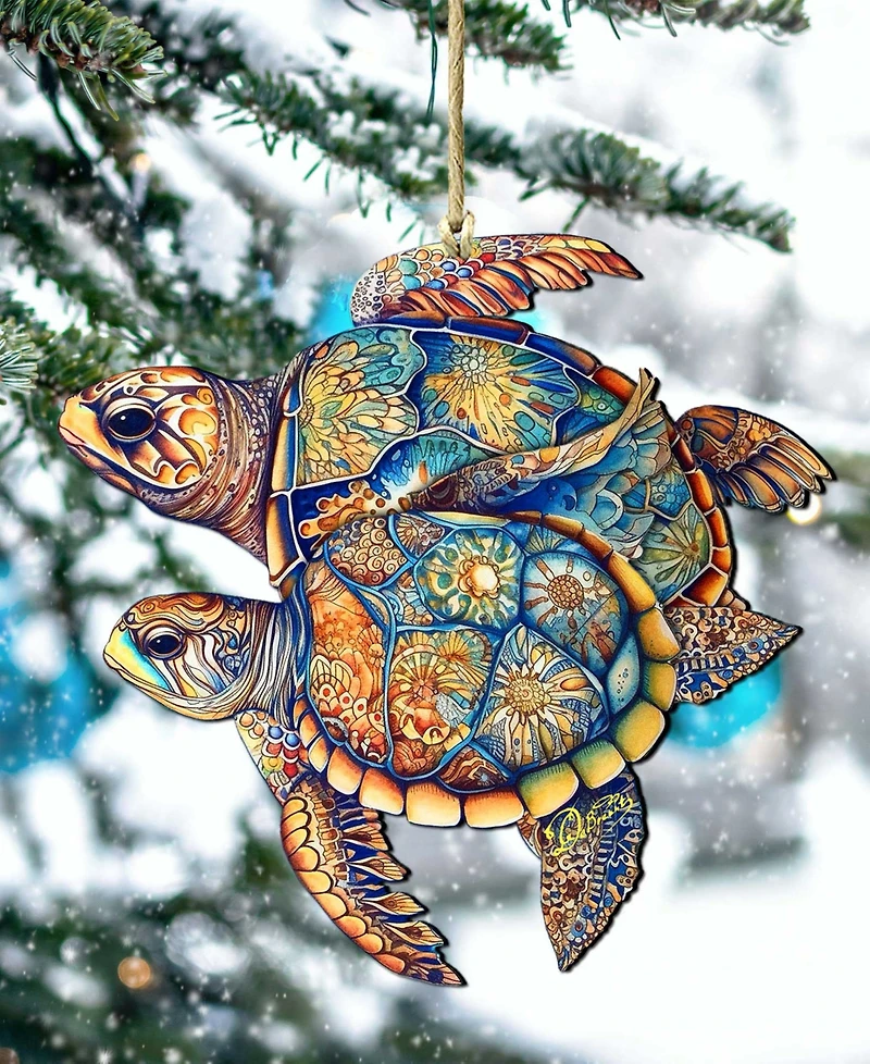 Designocracy Turtles Christmas Wooden Ornament