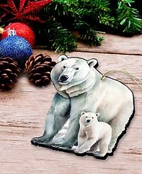 Designocracy Polar Bear and Cub Christmas Wood Ornament