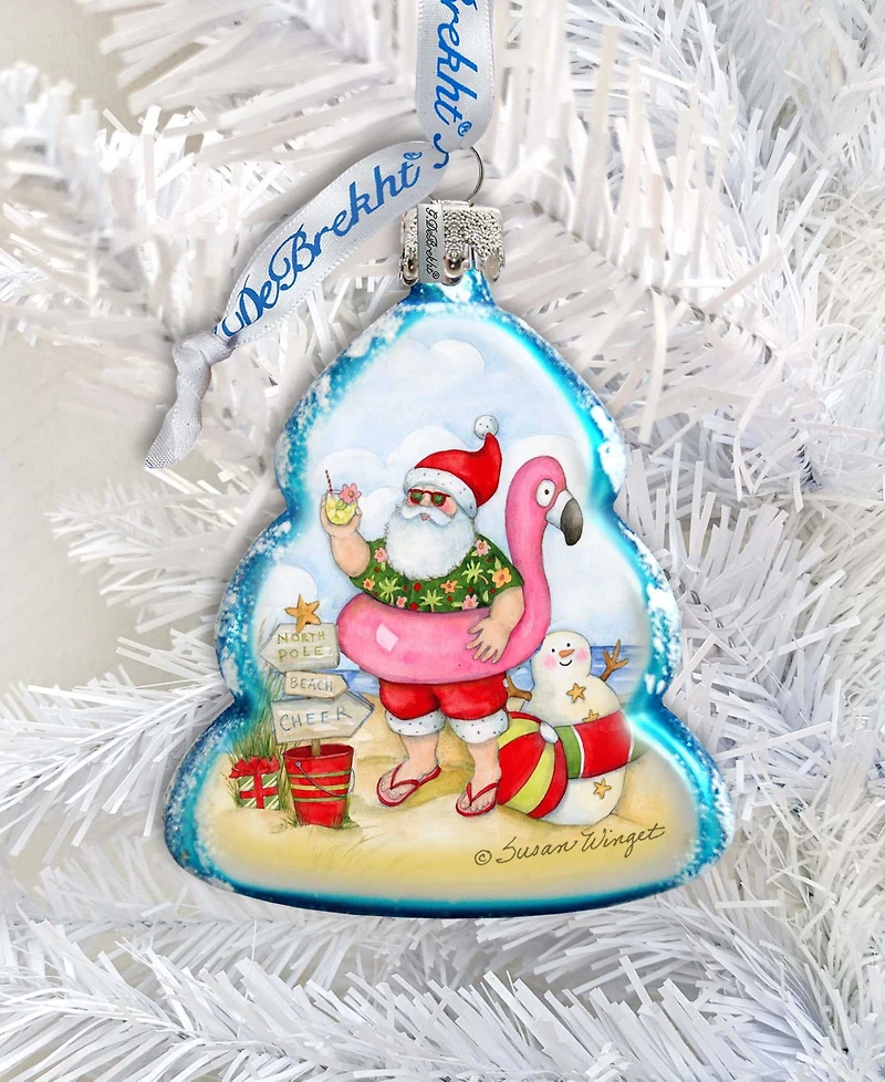 Designocracy Santa with Flamingo Toy Glass Ornaments