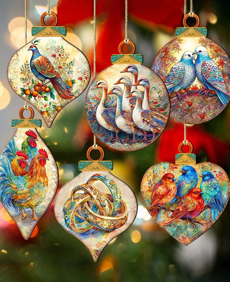 Designocracy 12 Days of Christmas Wood Ornaments, Set 12