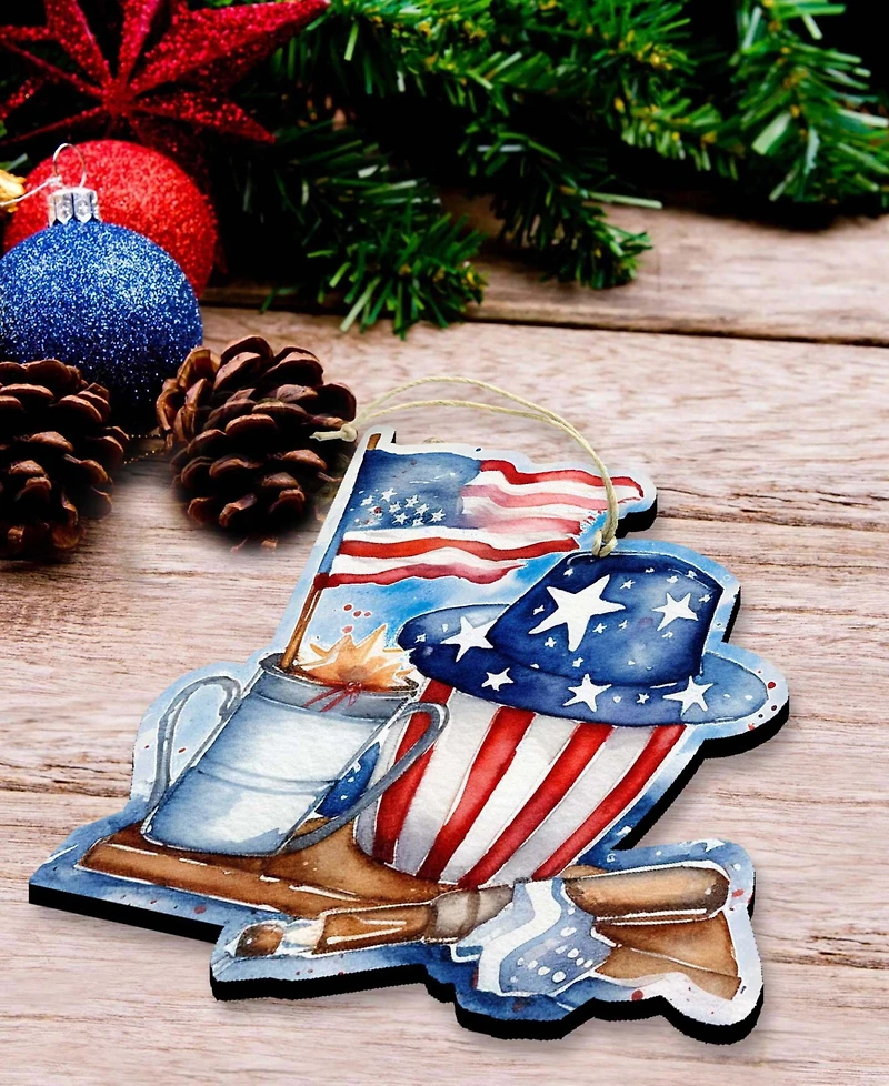 Designocracy American Farmhouse Wooden Ornaments, Set of 3