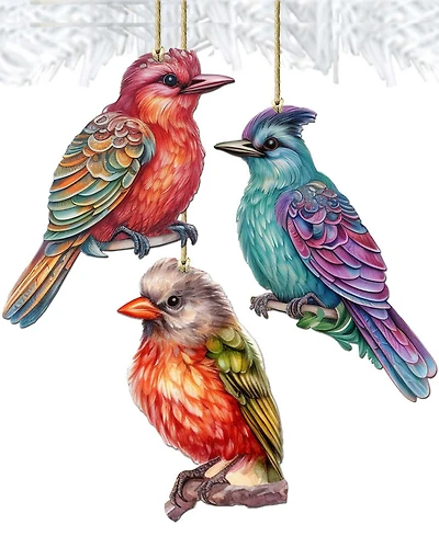 Designocracy Colorful Birds Holiday Ornaments, Set of 3