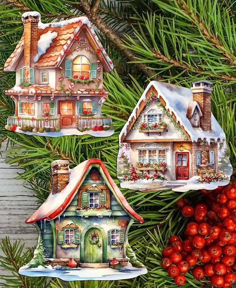 Designocracy Dream Houses Wood Clip Ornaments, Set of 3
