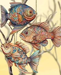 Designocracy Colorful Fish Holiday Ornaments, Set of 3