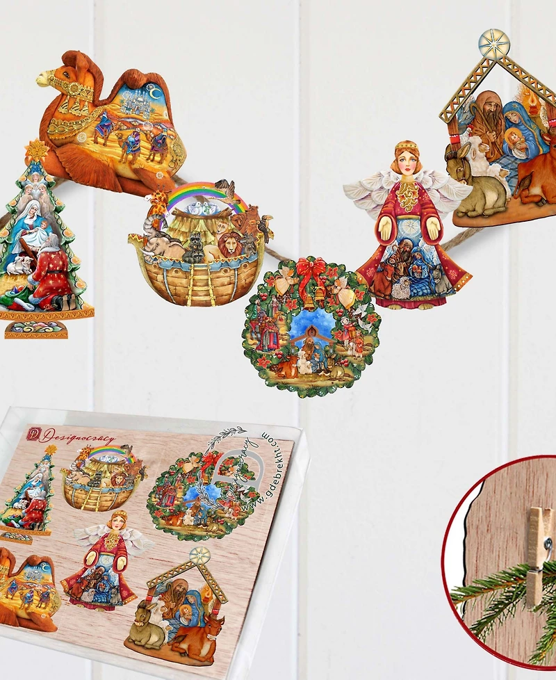 Designocracy Nativity Wooden Clip-on Ornaments, Set of 6