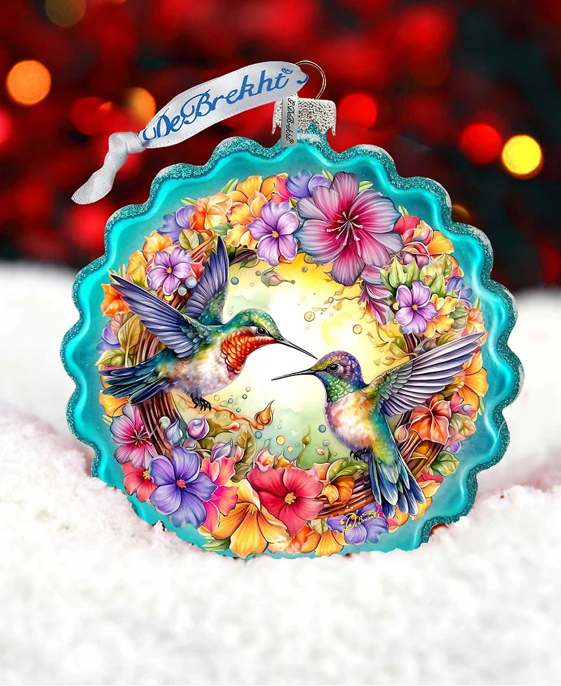 G.Debrekht Hummingbirds Wreath Glass Christmas Ornament
