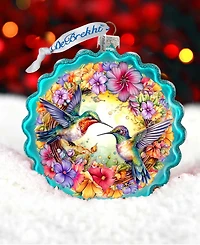 G.Debrekht Hummingbirds Wreath Glass Christmas Ornament