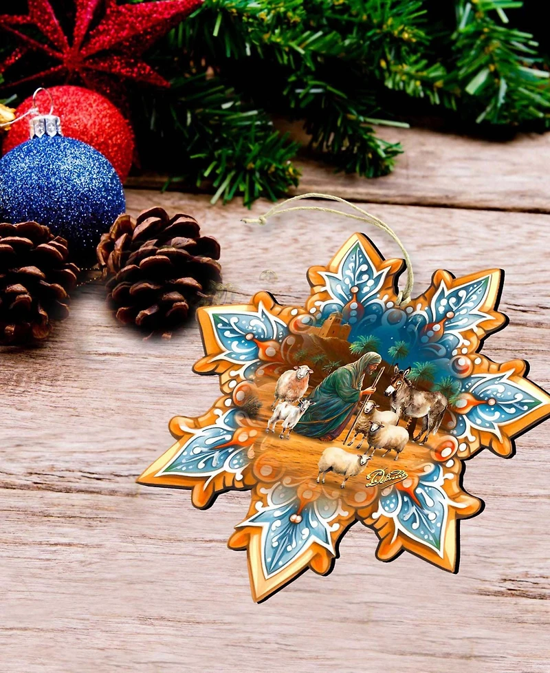 Designocracy Nativity Snowflake Wood Ornaments, Set of 3