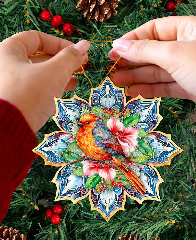 Designocracy Forest Bird Snowflake Wooden Ornament