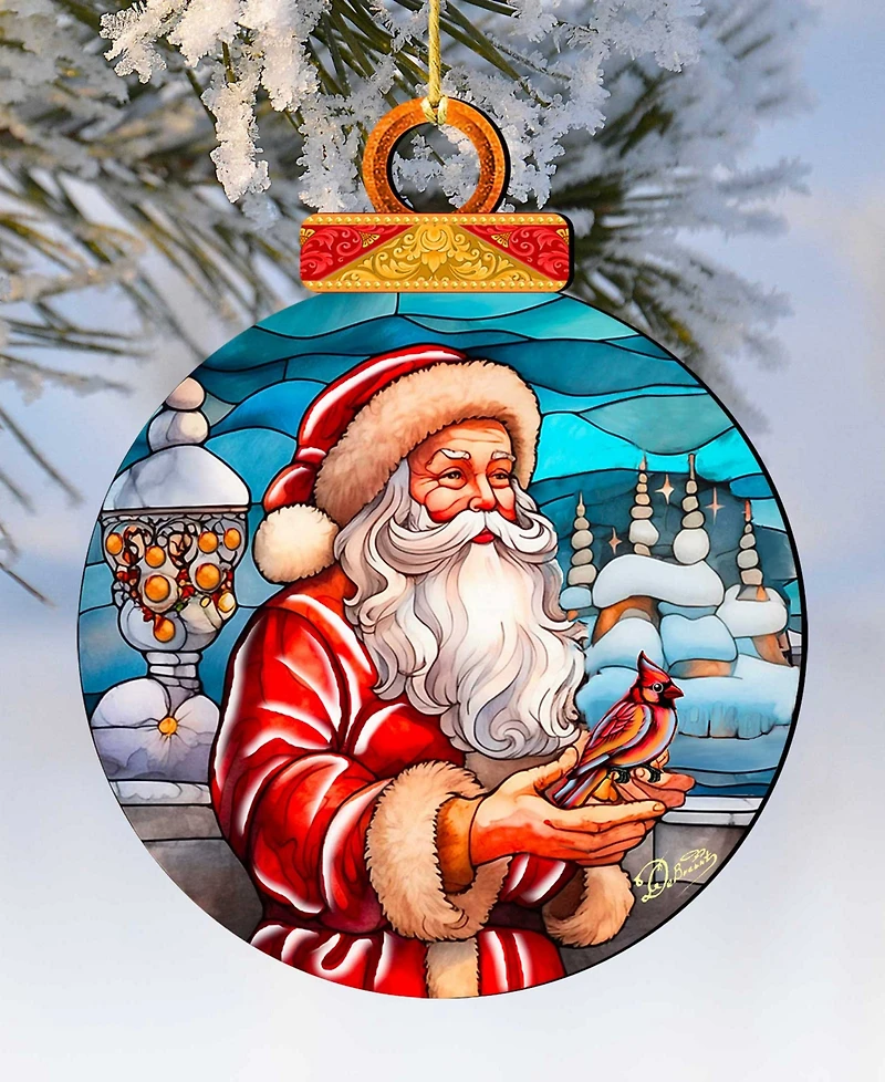Designocracy Santa with Red Cardinal Wooden Ornament