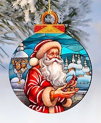 Designocracy Santa with Red Cardinal Wooden Ornament