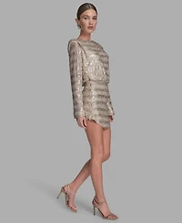 Bcbg Women's Sequin Detail Striped Boat Neck Dress