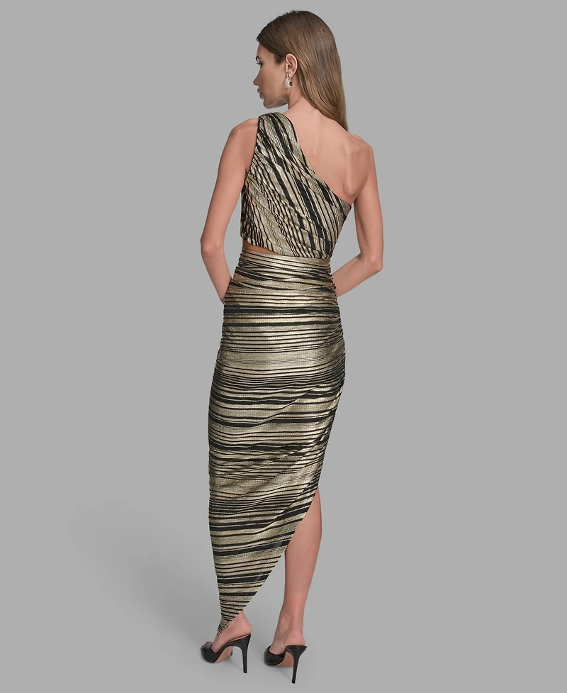 Bcbg Women's Striped Asymmetrical One Shoulder Midi Dress