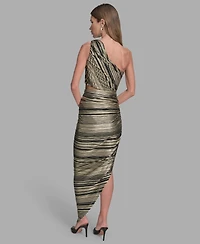 Bcbg Women's Striped Asymmetrical One Shoulder Midi Dress