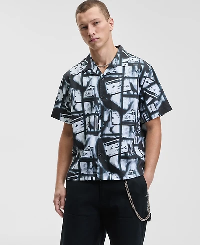 Mode of One Men's Relaxed Fit Short Sleeve Abstract Print Button-Front Camp Shirt, Macy's Exclusive