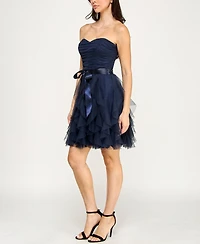 pear culture Women's Strappy Solid Mesh Petal Dress