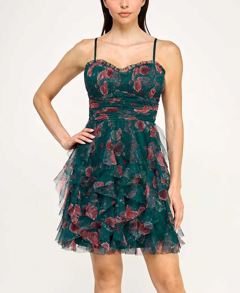 pear culture Women's Strapless Printed Mesh Dress