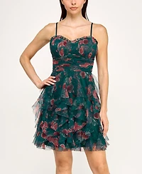 pear culture Women's Strapless Printed Mesh Dress