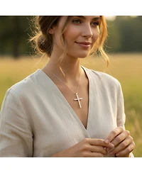 Bling Jewelry Simple Religious Freshwater Cultured White Pearl Large Cross Necklace Pendant Sterling Silver