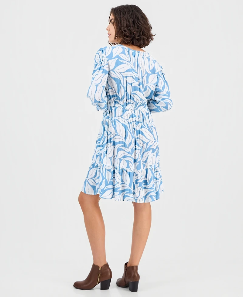 Style & Co Petite Printed Blouson-Sleeve Babydoll Dress, Macy's Exclusive