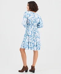 Style & Co Petite Printed Blouson-Sleeve Babydoll Dress, Macy's Exclusive